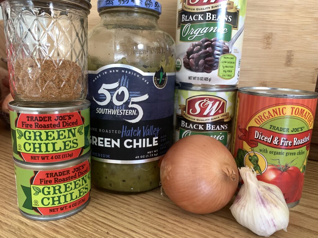 ingredients for fire roasted green chili & black bean chili
