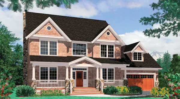 elegant two story house plan with curved staircase
